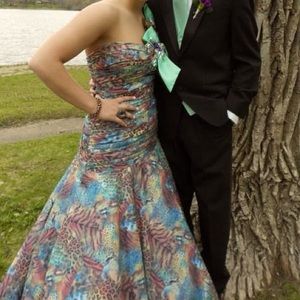 Tony Bowls Animal Print teal Prom Dress